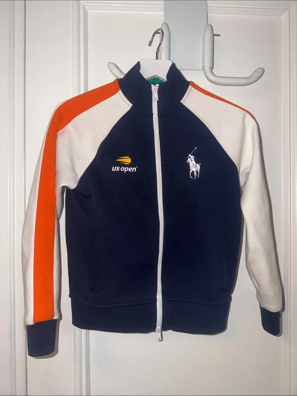 Ralph Lauren Navy, White & Orange Kids US Open Pea Coat